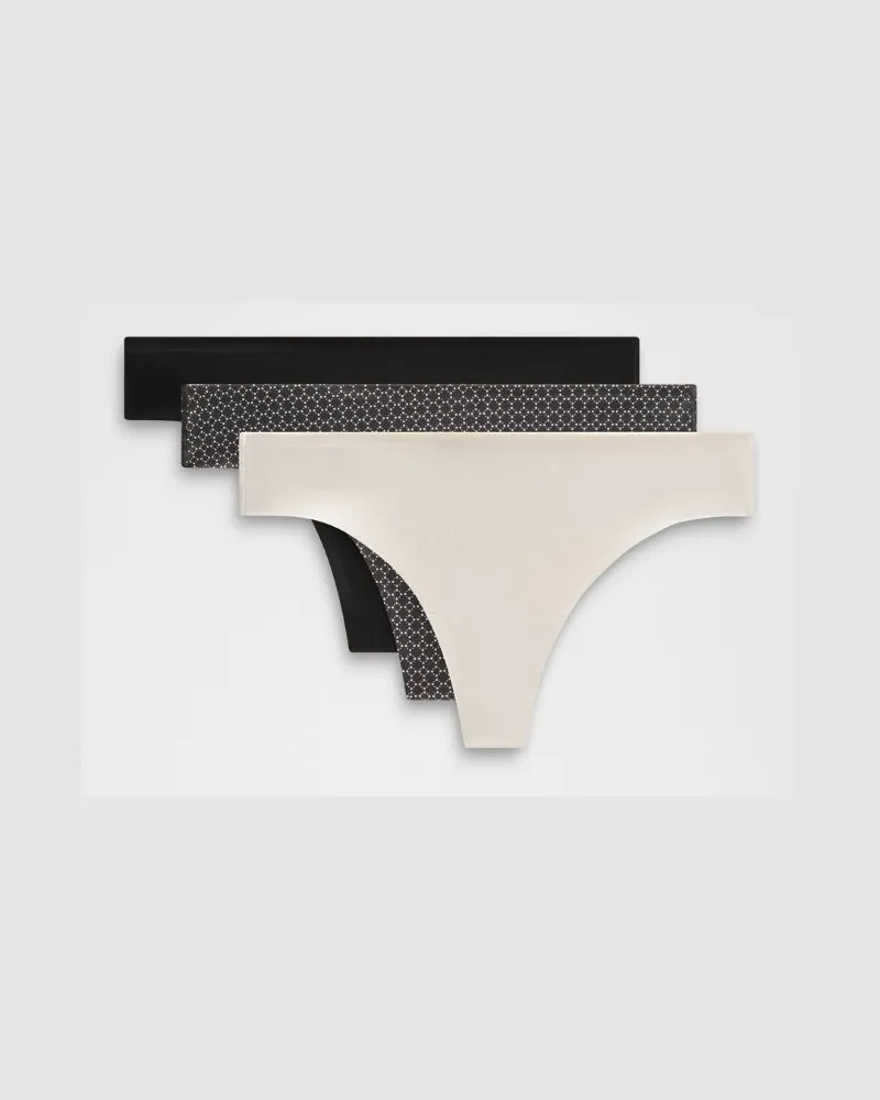 LULULEMON InvisiWear String mit mittelhohem Bund 3er-Pack für Frauen – Schwarz/Weiß – Größe Black