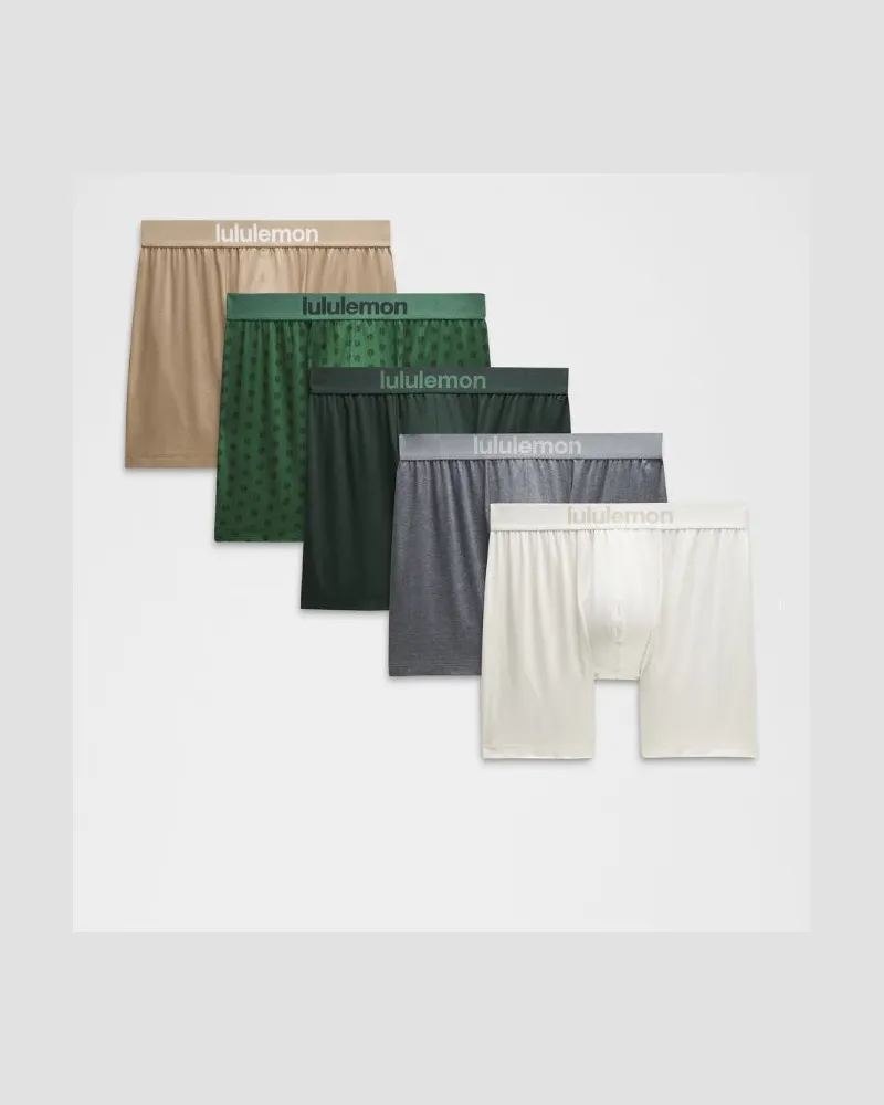 LULULEMON Always In Motion Boxershorts 5er-Pack für Männer – 13 cm – Größe in Bone/Tennis Ball Polka Mini Green Multi/Rainforest Green Bone