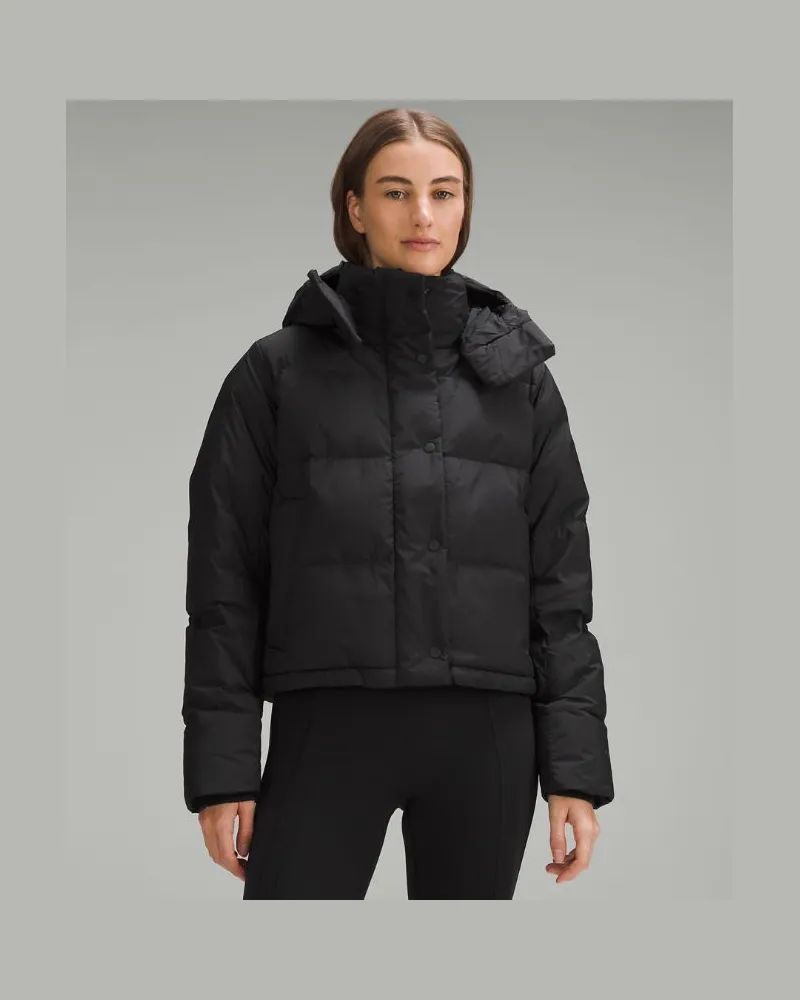 LULULEMON Crop-Pufferjacke (Daunen mit Füllkraft 600) für Frauen – Größe in Black Black