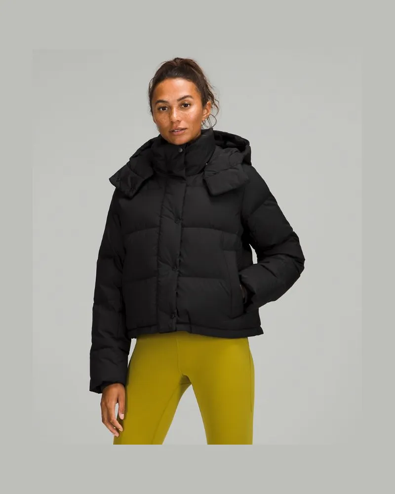 LULULEMON Crop-Pufferjacke (Daunen mit Füllkraft 600) für Frauen – Größe in Black Black