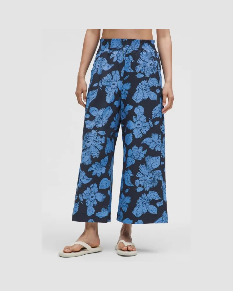 LULULEMON Crop-Hose mit weitem Bein und gewebtem, gerüschtem Stretchbund für Frauen – Größe in Carved Flower Club Blue Multi Carved