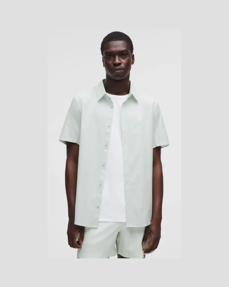 LULULEMON Airing Easy Kurzarm-Shirt für Männer – Größe in Dotted Link White Ocean Air Dotted