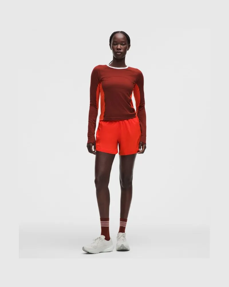 LULULEMON Track That Shorts mit Liner und hohem Bund für Frauen – 13 cm – Größe in Cherry Ember Cherry