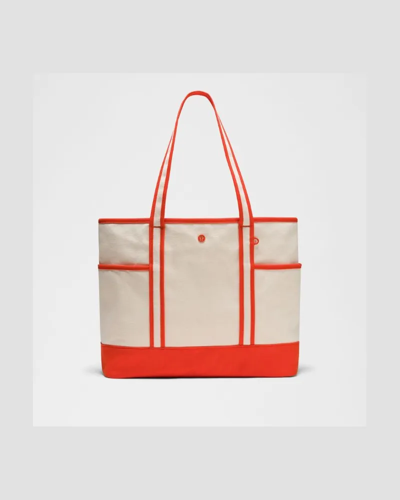 LULULEMON Daily Tote-Bag mit mehreren Fächern und Reißverschluss 18 L in Natural/Cherry Ember Natural