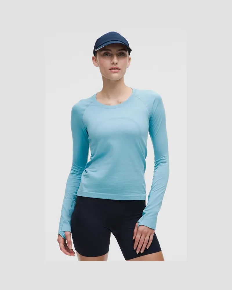 LULULEMON Swiftly Tech Langarmshirt 2.0 Taillenlänge für Frauen – Größe in Washed Blue Washed