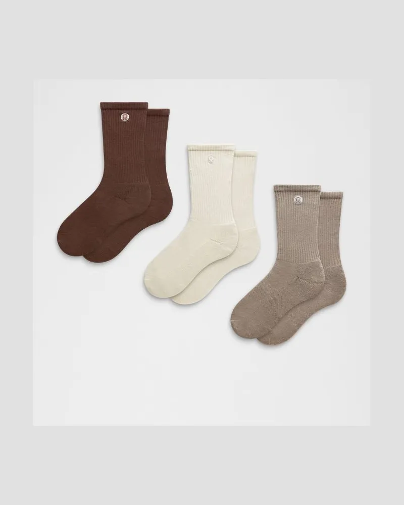 LULULEMON Daily Essential Crew-Socken Unisex 3er-Pack – Größe in Warm Ash Grey/Light Ivory/Lava Cake Warm