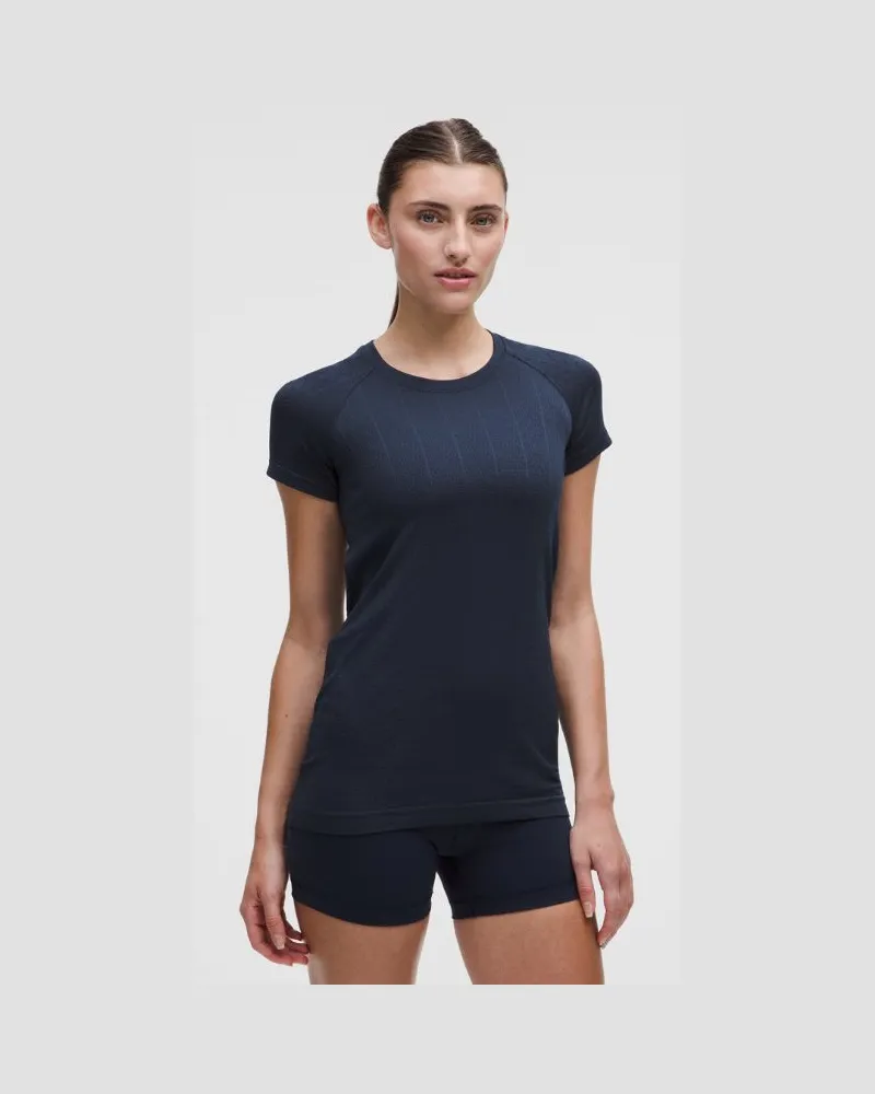 LULULEMON Swiftly Pointelle Kurzarmshirt Hüftlänge für Frauen – Größe in Herringbone Dot Club Blue Herringbone