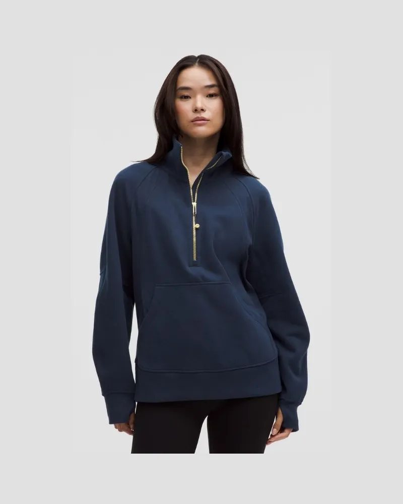 LULULEMON Scuba Oversized-Pullover mit Trichterkragen und halblangem Reißverschluss Lang für Frauen – Größe in Club Blue/Gold Club