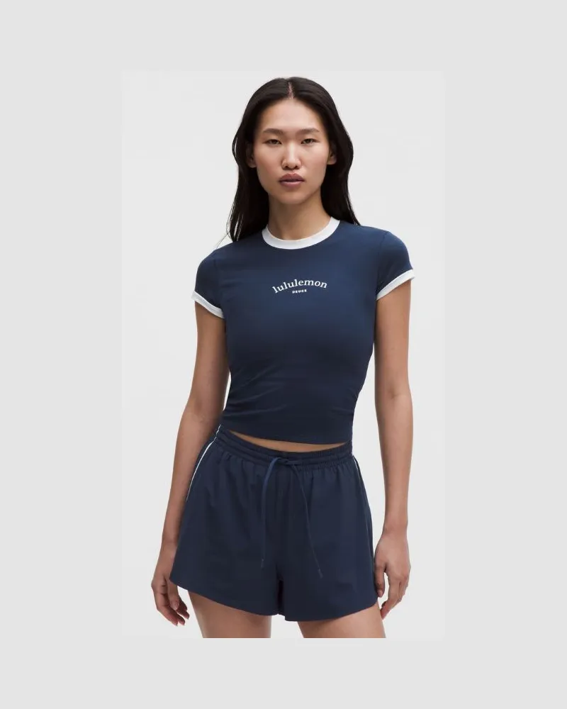 LULULEMON Baby-Tee aus Bio- mit Ringer-Details Tennis Deuce für Frauen – Größe in Club Blue/White Club
