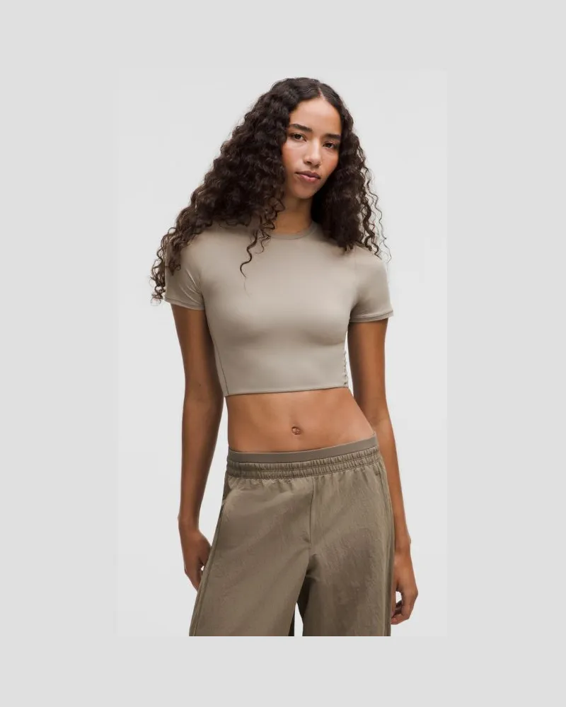 LULULEMON Crop-T-Shirt mit Rundhalsausschnitt für Frauen – Khaki – Größe Warm