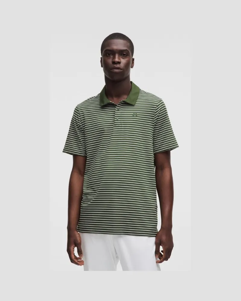 LULULEMON Sport-Poloshirt mit kurzen Ärmeln und Logo e Passform für Männer – Größe in Parallel Stripe Print White Tapestry Green Parallel