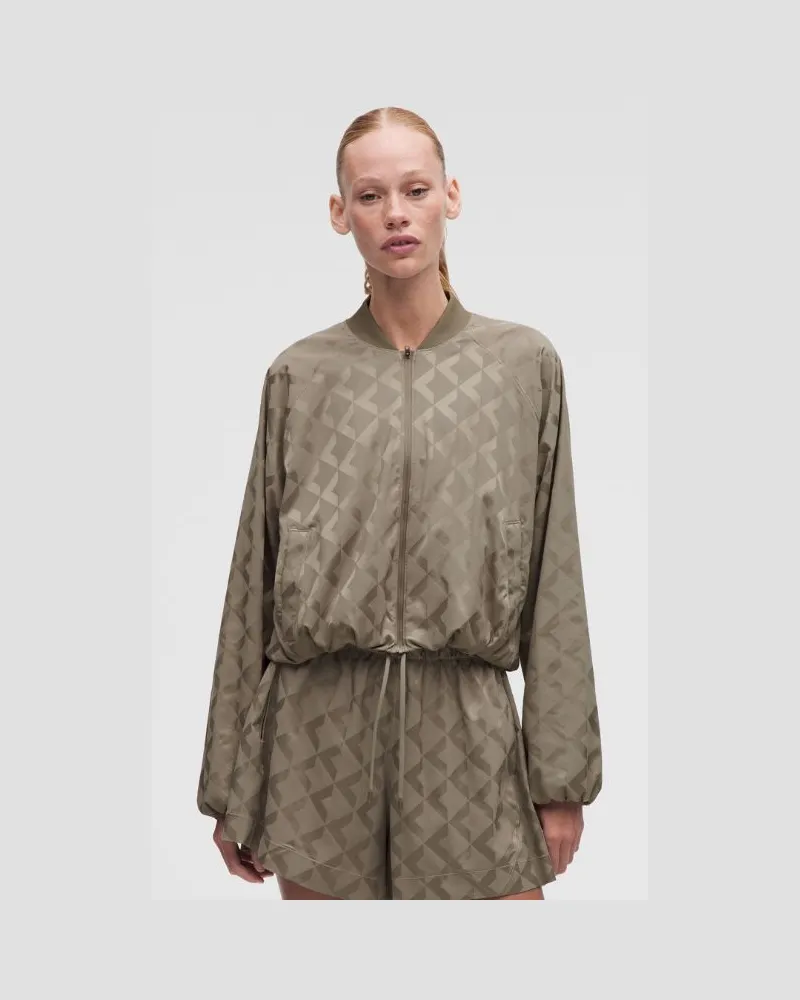LULULEMON Satin-Trainingsjacke mit Monogramm-Grafik für Frauen – Größe in Square Diamond Max Jacquard Cypress Forest Square