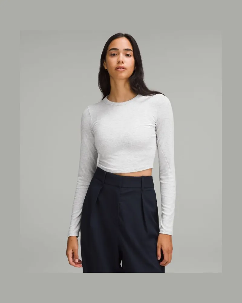 LULULEMON Hold Tight Crop-Langarmshirt mit geradem Saum für Frauen – Größe in Heathered Core Ultra Light Grey Heathered