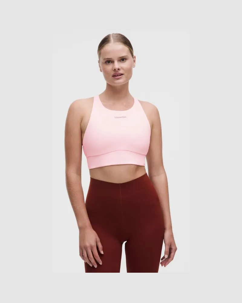 LULULEMON Energy Hochgeschlossener Longline-BH mit mittlerem Halt für B–D-Cups Evolve Logo für Frauen – Größe in Pink Pearl Pink