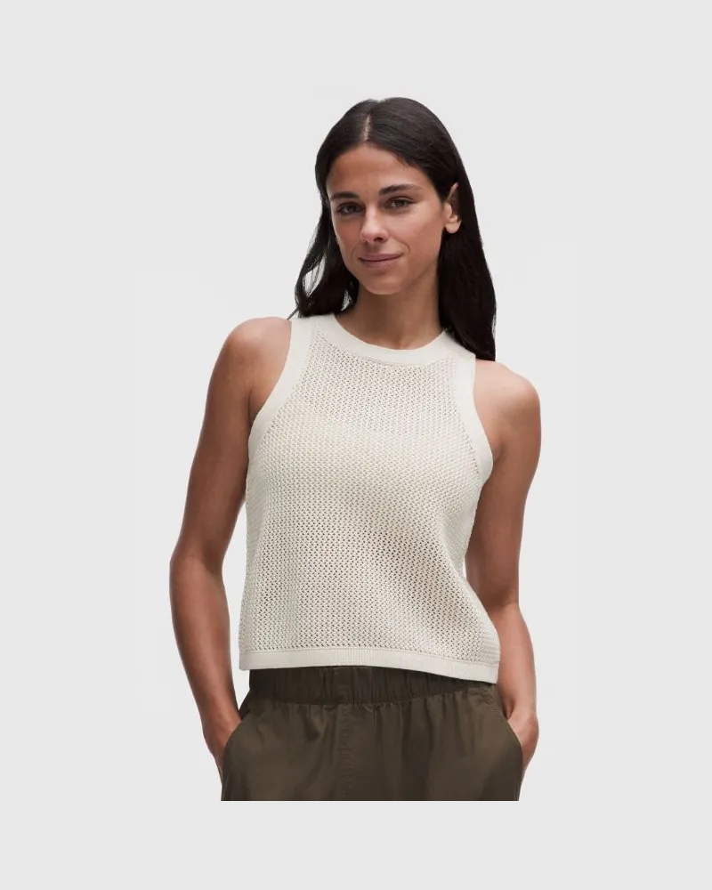 LULULEMON Gehäkeltes Baumwoll-Mesh-Tanktop für Frauen – Größe in Light Ivory Light