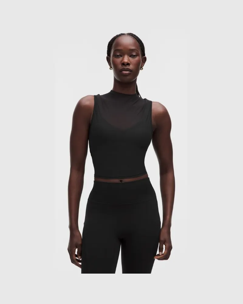 LULULEMON Nulu Studio-Tanktop in Crop-Länge mit -Overlay für Frauen – Größe in Schwarz Schwarz