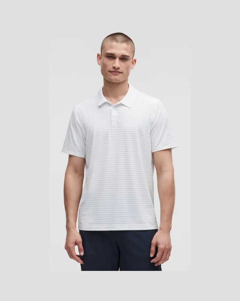LULULEMON Sport-Poloshirt mit kurzen Ärmeln und Logo e Passform für Männer – Größe in Parallel Stripe Print White Starch Blue Parallel