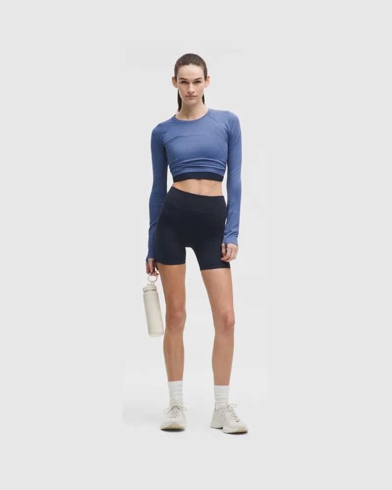 LULULEMON Get Low Trainingsshorts mit hohem Bund für Frauen – 13 cm – Größe in True Navy/Schwarz True