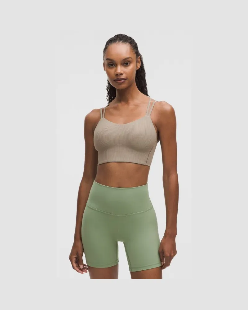 LULULEMON Like a Cloud Gerippter Longline-BH leichter Halt B/C Cups für Frauen – Khaki – Größe Warm