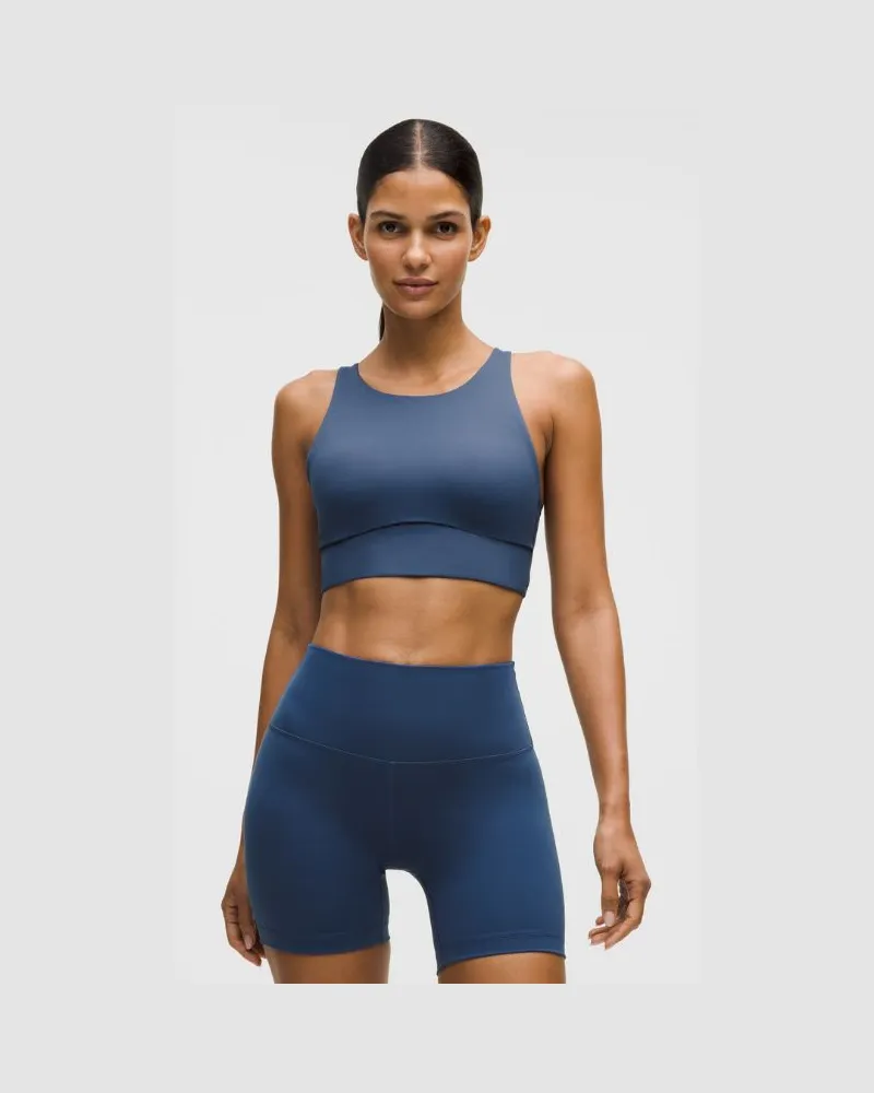LULULEMON Energy Hochgeschlossener Longline-BH Evolve, Mittlerer Halt für B–D-Cups für Frauen – Größe in Blue Twill Blue