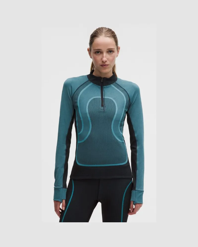 LULULEMON Nahtloses Trainingsshirt mit langen Ärmeln SLNSH Kollektion für Frauen – Größe in Black/Crest Black