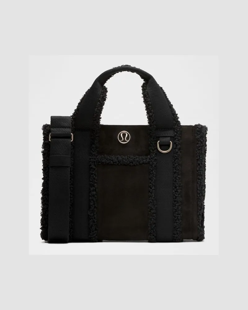 LULULEMON Boxy Mini Tote Bag 4.5L Faux Shearling Trims in Black Black