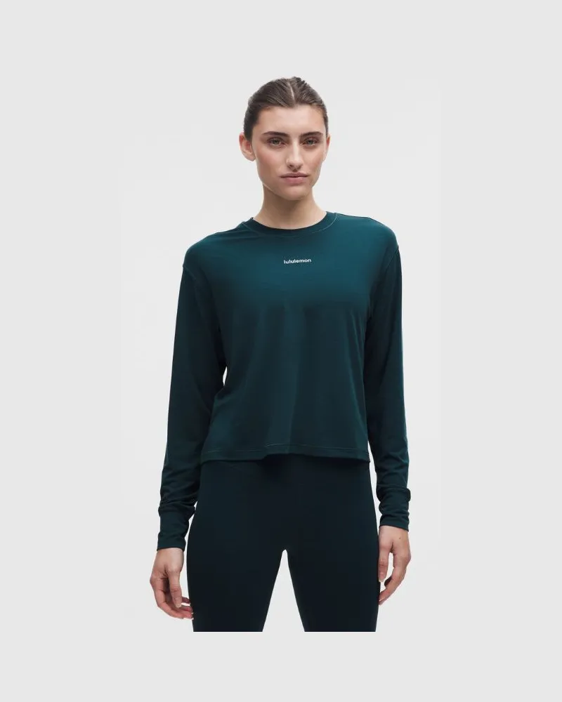 LULULEMON Trainings-Langarmshirt aus Jersey Logo für Frauen – Größe in Indochine Blue Indochine