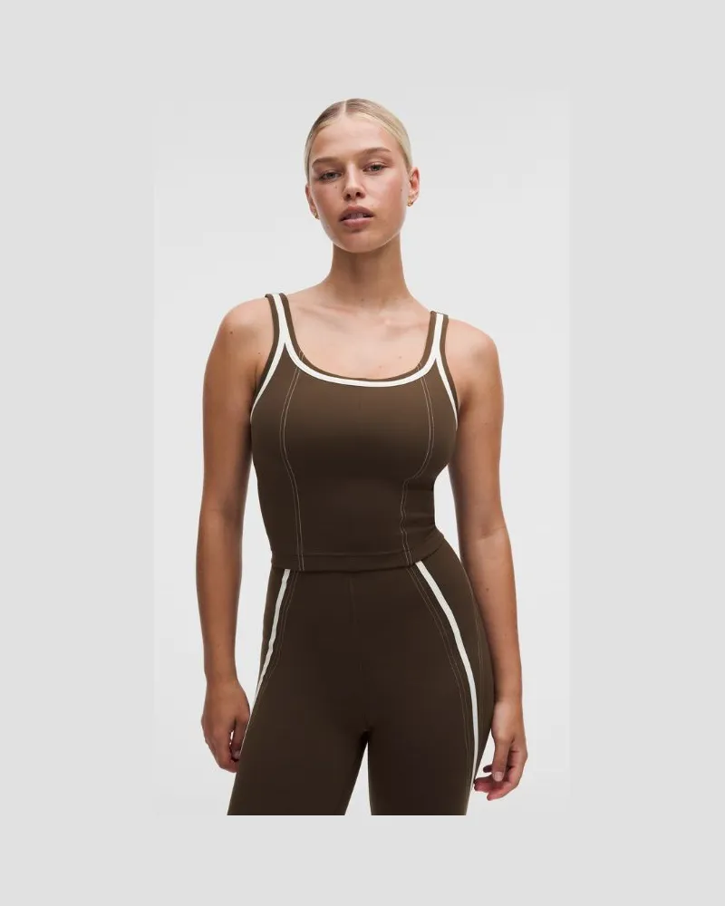 LULULEMON Glow Up Tanktop mit mittlerem Halt für C/D-Cups Paspelierung für Frauen – Größe in Walnut Crunch/Light Ivory Walnut