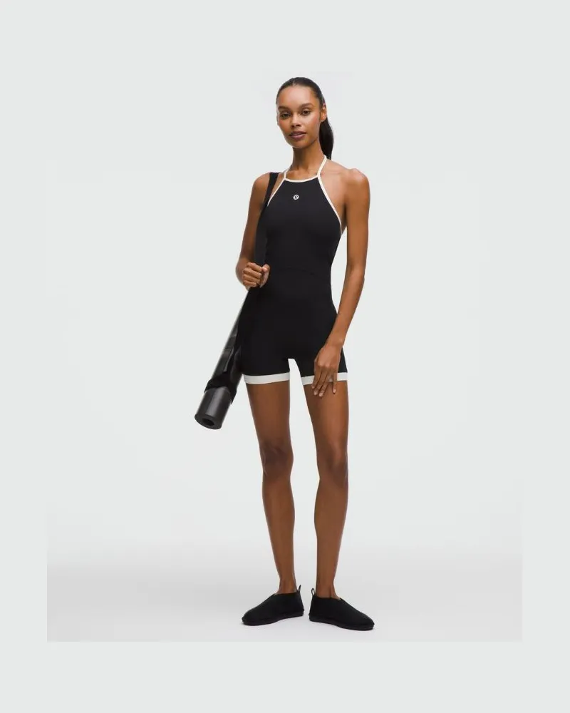 LULULEMON Nulu Strappy Halterneck Bodysuit für Frauen – Größe in Black/Light Ivory Black