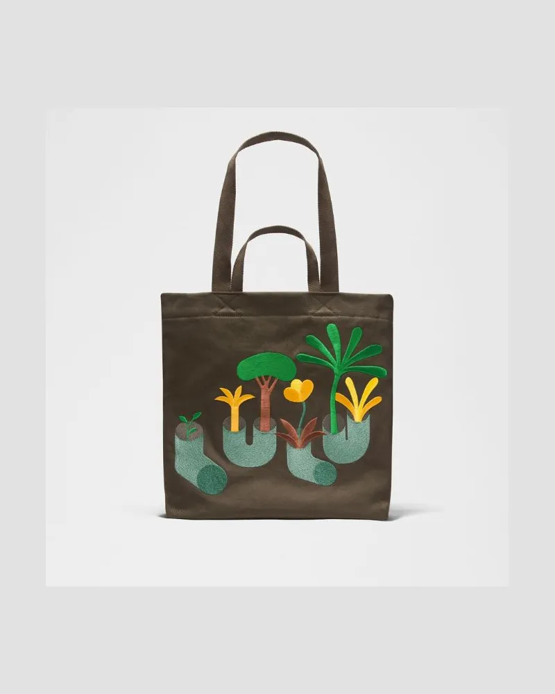 LULULEMON x Geoff McFetridge Canvas-Tote-Bag mit doppeltem Griff Größe in Olive Brown Olive