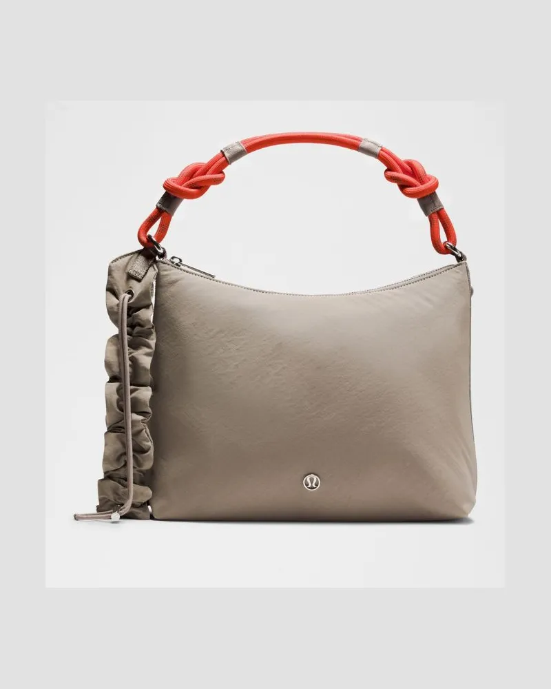 LULULEMON Wandelbare, raffbare Umhängetasche 6 Größe in Warm Ash Grey/Sunburst Orange Warm