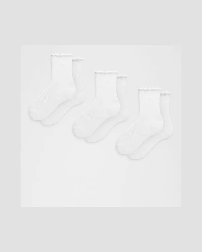 LULULEMON Quarter-Socken mit gewelltem Rand 3er-Pack – Größe in Weiß Weiß