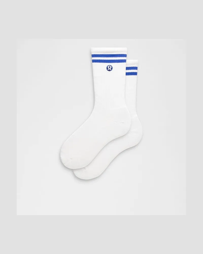 LULULEMON Unisex Daily Essential Crew-Socken Gestreift – Größe in White/Riverside White