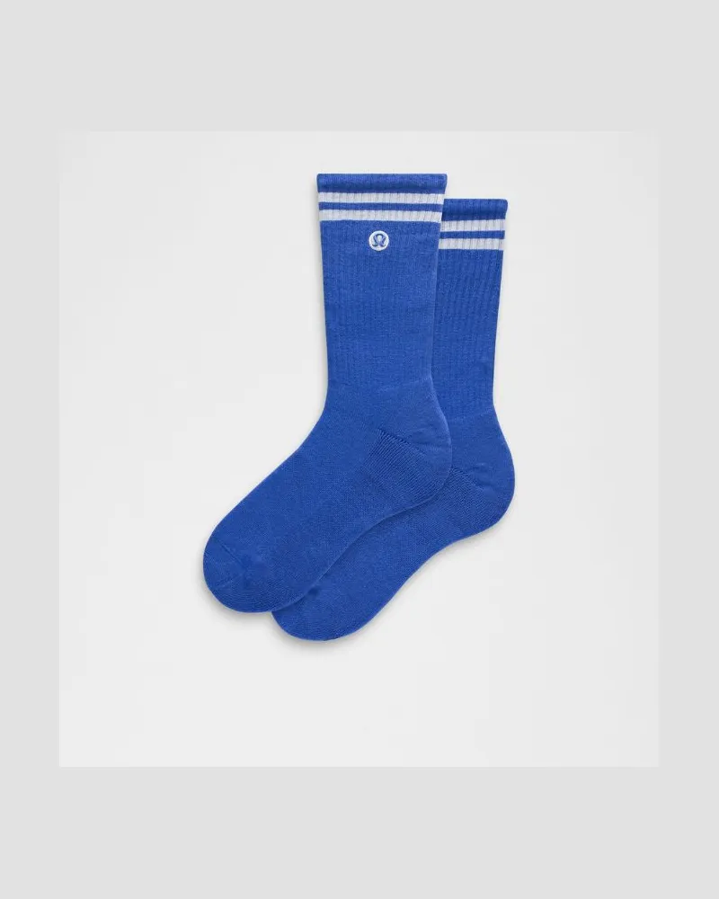 LULULEMON Unisex Daily Essential Crew-Socken Gestreift – Größe in Beach Ball Blue/White Beach