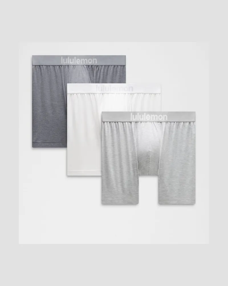 LULULEMON Always In Motion Boxershorts 3er-Pack für Männer – 13 cm – Größe 2XL in Heathered Solar Grey/Heathered Silver Drop/White Heathered