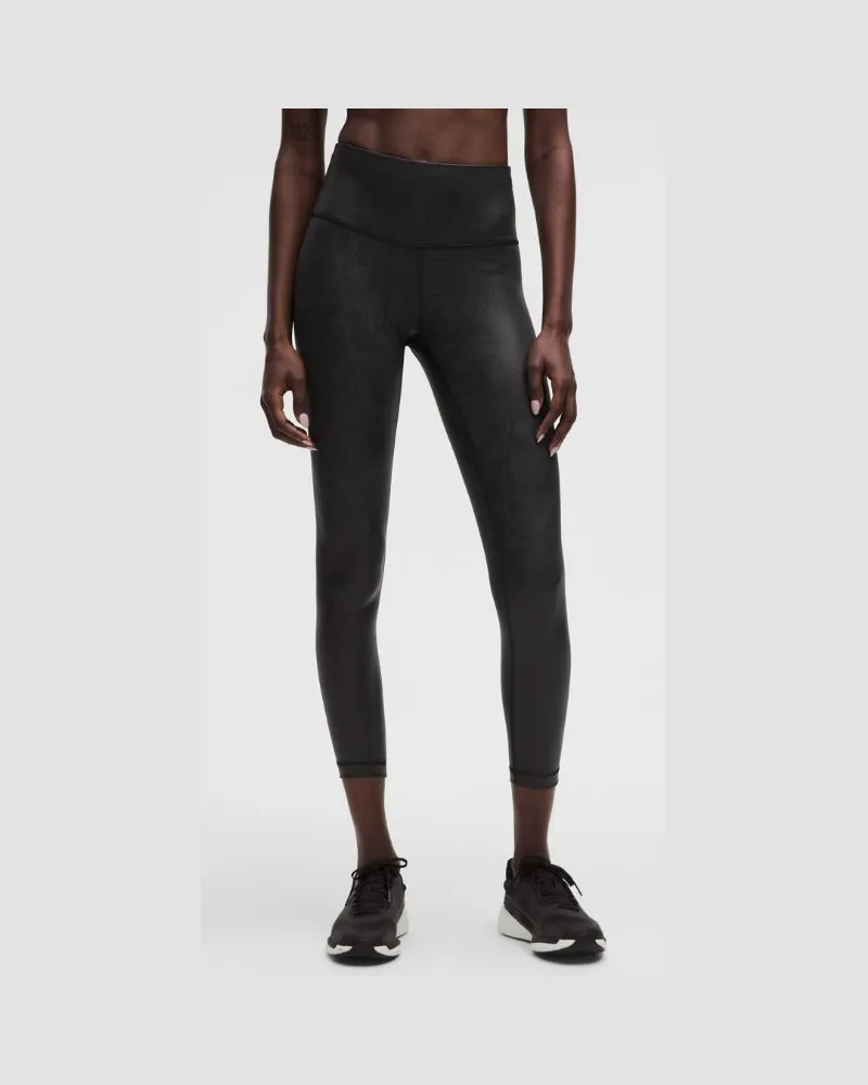 LULULEMON Wunder Train Leggings mit hohem Bund Mattes Foil-Finish für Frauen – 64 cm – Größe in Matte Shine Black Matte