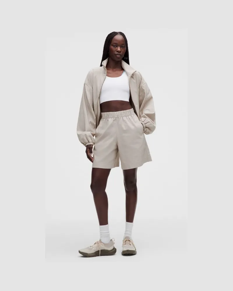 LULULEMON LuluLinen Shorts mit hohem Bund im Relaxed Fit für Frauen – 18 cm – Khaki – Größe Downtown