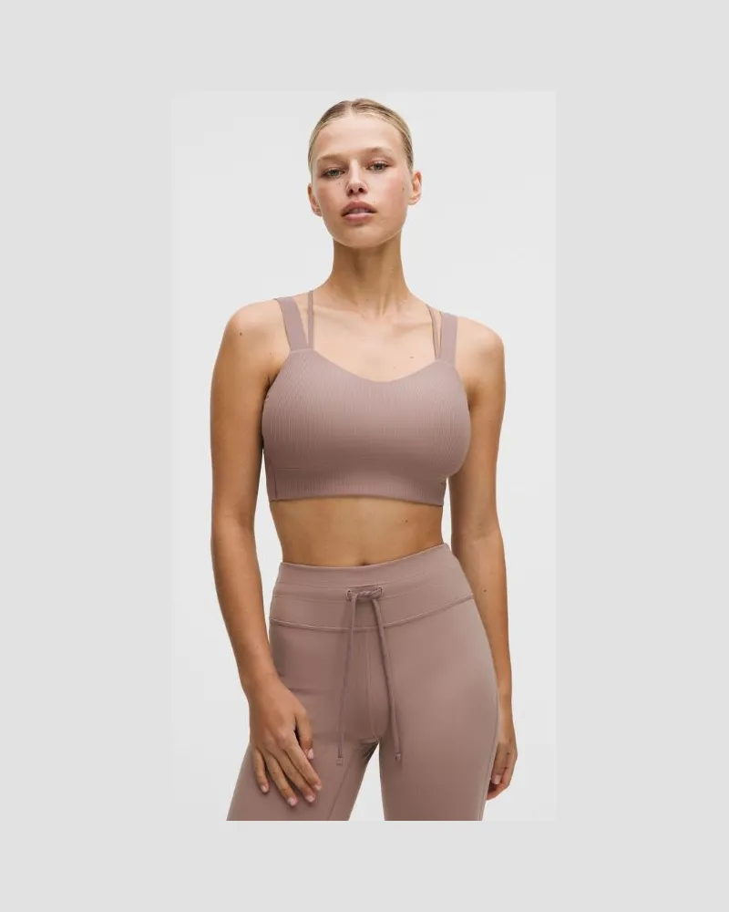 LULULEMON Like a Cloud Gerippter Longline-BH Leichter Halt D/DD-Cups für Frauen – Größe in Ashen Rose Ashen