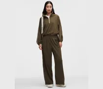 Seersucker Bundfaltenhose mit hohem Bund Normale Länge für Frauen – Größe in Olive Brown