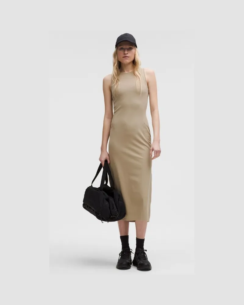 LULULEMON All Aligned geripptes Midi-Kleid für Frauen – Größe in Sheer Oak Sheer