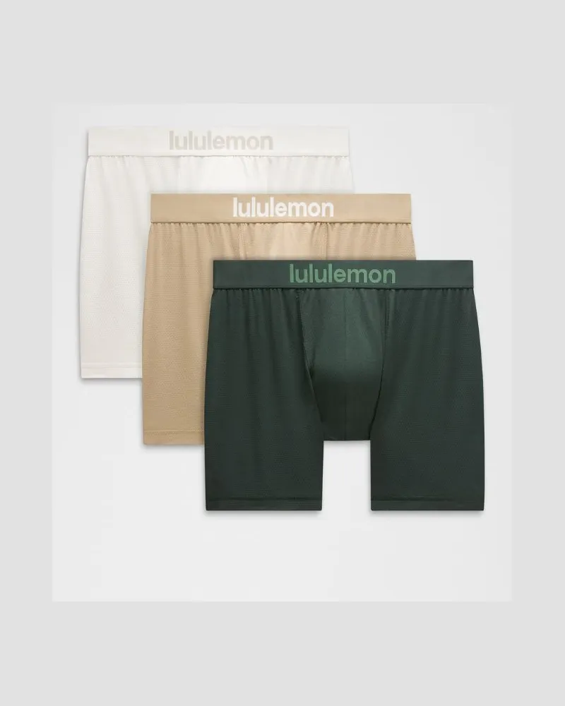 LULULEMON Always In Motion -Boxershorts 3er-Pack für Männer – 13 cm – Größe in Rainforest Green/Oakwood Tan/Bone Rainforest