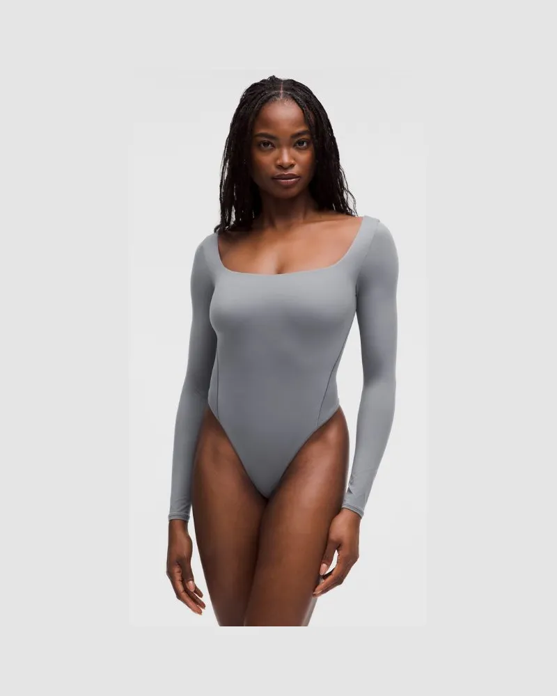 LULULEMON Langärmeliger Body mit eckigem Ausschnitt für Frauen – Größe in Solar Grey Solar