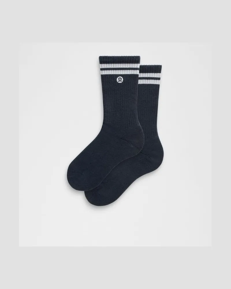 LULULEMON Unisex Daily Essential Crew-Socken Gestreift – Größe in True Navy/White True