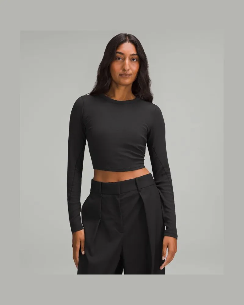 LULULEMON Hold Tight Crop-Langarmshirt mit geradem Saum für Frauen – Größe in Black Black