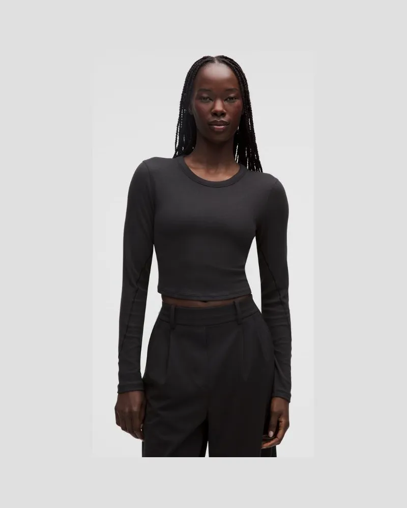 LULULEMON Hold Tight Crop-Langarmshirt mit geradem Saum für Frauen – Größe in Black Black