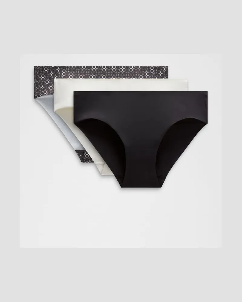 LULULEMON InvisiWear Bikini-Unterwäsche mit mittelhohem Bund 3er-Pack für Frauen – Schwarz/Weiß – Größe Black