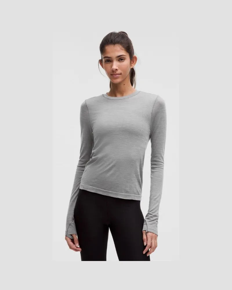 LULULEMON Swiftly Langarmshirt aus Wolle Hüftlänge für Frauen – Größe in Slate/White Slate