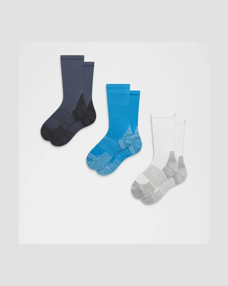 LULULEMON Power Stride Crew-Socken mit Polsterung im 3er-Pack – Größe in Luminous Aqua Tone/White/Dusty Diamond Luminous