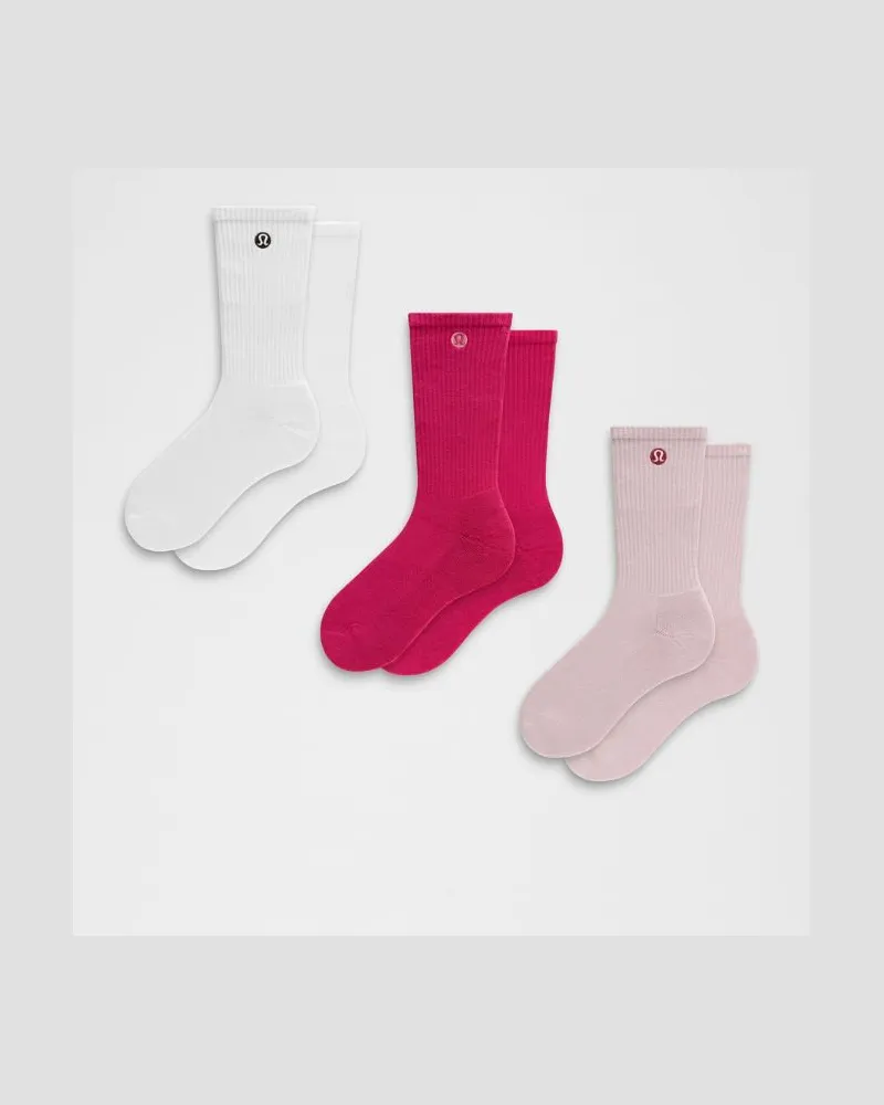 LULULEMON Daily Essential Crew-Socken Unisex 3er-Pack – Größe in Pink Haze/White/Magenta Smoke Pink