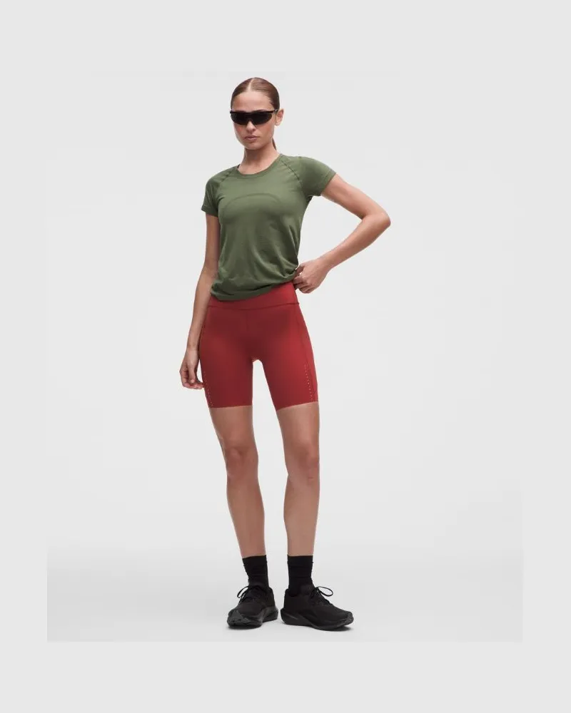 LULULEMON Fast and Free-Shorts mit hohem Bund und Taschen für Frauen – 20 cm – Größe in Rocket Red Rocket